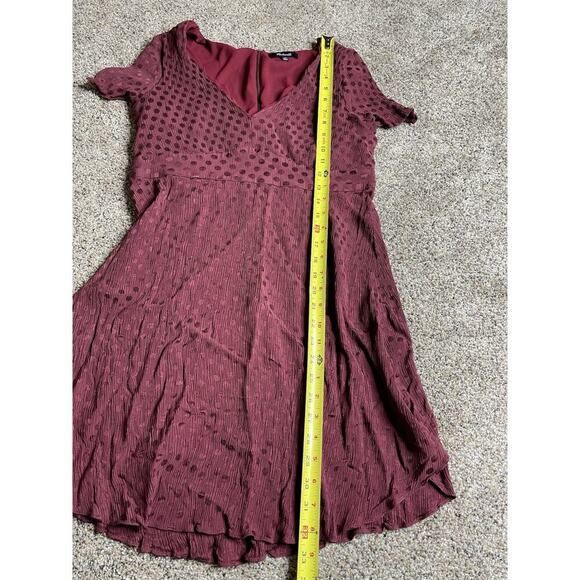 Madewell Burgundy Polka Dot Button Front Swing Dress Flows Size 10 Deep V - Picture 6 of 7